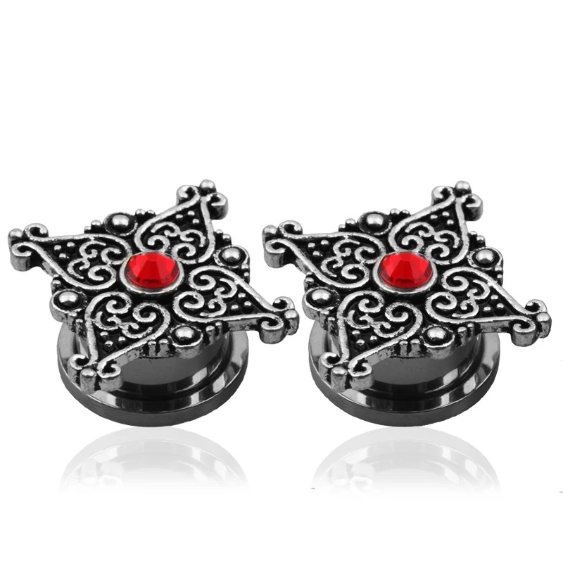 2pcs Vintage Double Flesh Stainless Steel Ear Plugs Tunnels Stretchers Retro Rose Flower Ladybug Ear Gauges Piercing Oreja Gifts