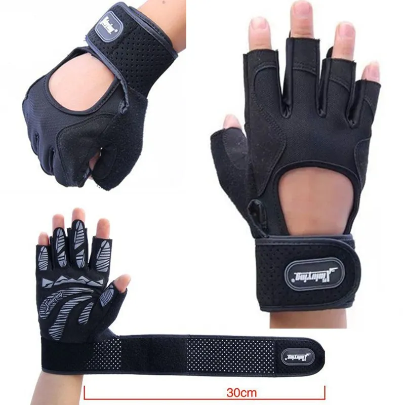 Men Body Building Brand Fitness Gloves Gyms Equipment Man Weight lifting Non-slip breathable Long Wrist Wrap Black Brown Mittens