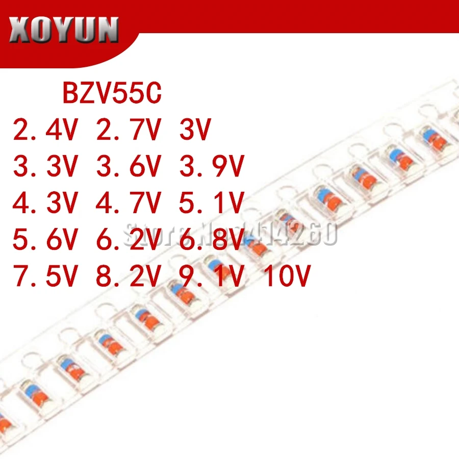 200pcs BZV55C 2.4V 2.7V 3V 3.3V 3.6V 3.9V 4.3V 4.7V 5.1V 5.6V 6.2V 6.8V 7.5V 8.2V 9.1V 10V 0.5W Zener diode DO-35 1/2W LL34 ZMM