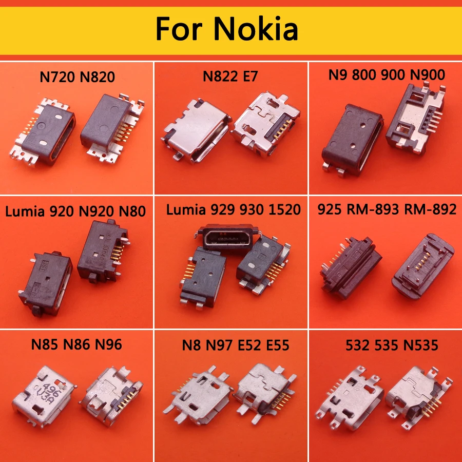 2pcs Micro USB Power Socket Jack Charging Dock Connector For Nokia Lumia N8 86 96 97 720 820 822 800 900 920 929 930 1520 532