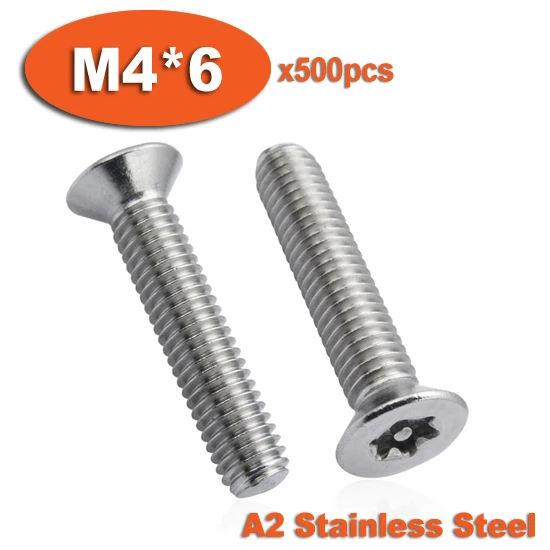 500pcs DIN7991 M4 x 6 A2 Stainless Steel Torx Flat Countersunk Head Tamper Proof Security Screw Screws