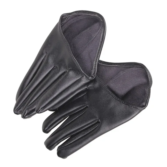 Guantes ajustados de media palma para mujer, cuero de imitación, cinco dedos, negro, moda caliente