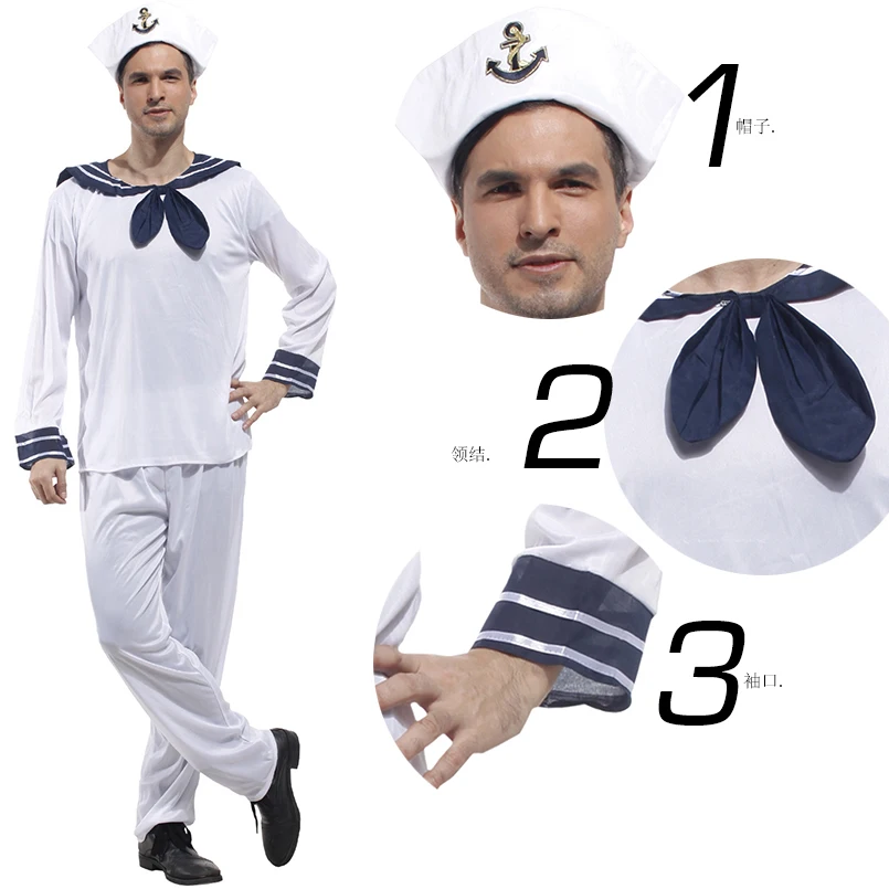 Uniformes de marinero de la Marina para hombre adulto, trajes de escenario para Halloween, Navidad, carnaval, mascarada