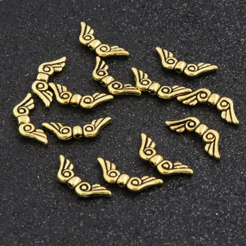 50 Stücke Breite 21 MM Loch 1mm Flügel Gemischte Farbe Gold Spacer Metall Perlen Für Schmuck Finden Schmuck Perlen handgemachte DIY Zubehör – Detail 5
