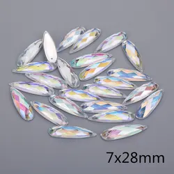 AB Colore di Cristallo 8*21 millimetri/7*28mm/Sew On Acrilico di Goccia Dell'acqua Strass Acrilico flatback Perline di Cristallo Per Il FAI DA TE vestiti per le bambole