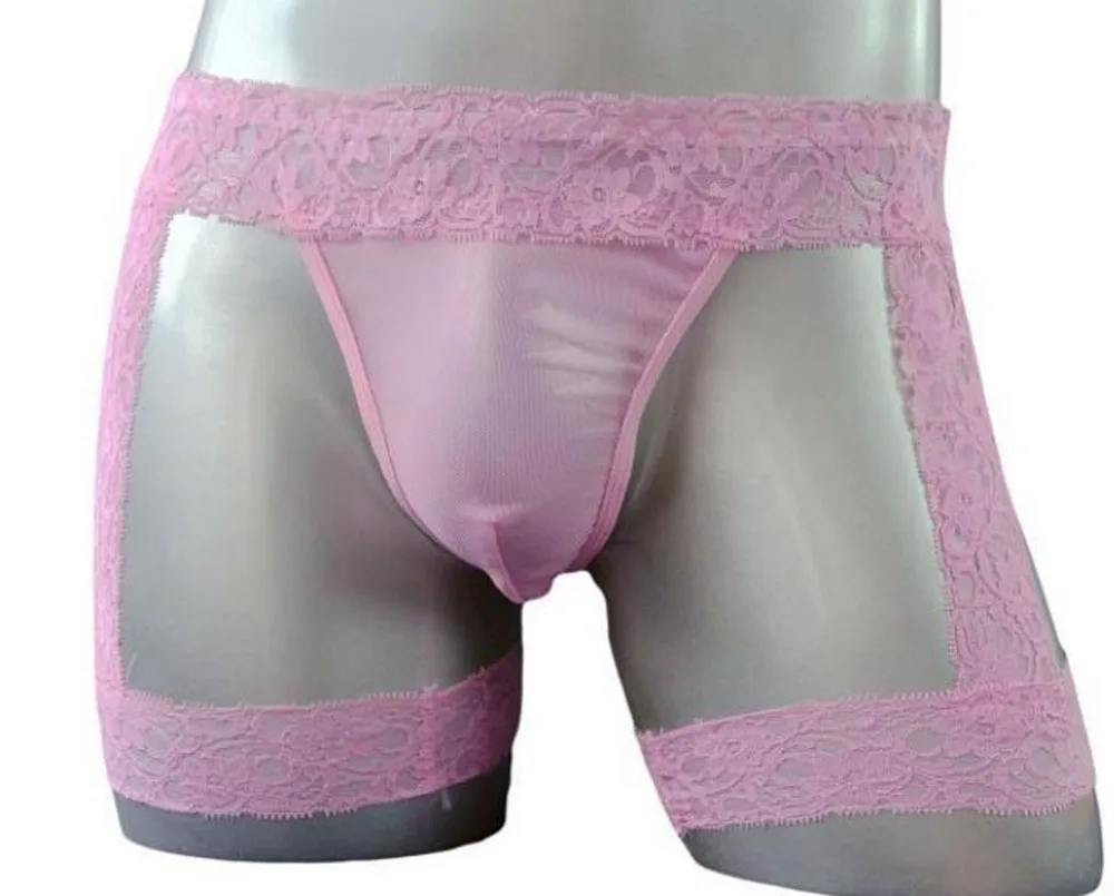 Sexy Transparent Lace buttocks Boxers Men\'s jockstraps Panties Underwear ZJH0608