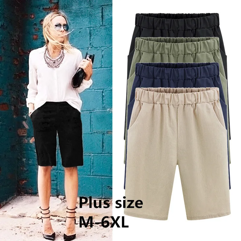 

Summer women shorts Loose Cotton Solid Color Casual Shorts Female 6XL Short Pants