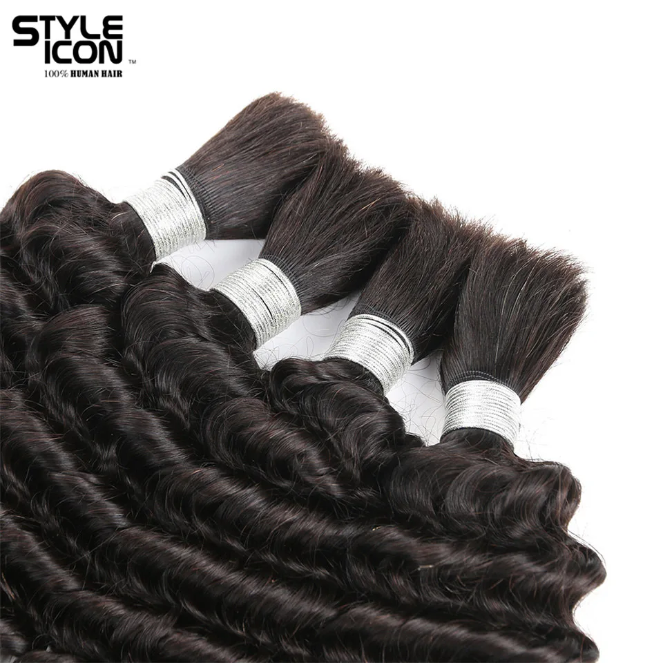 Styleicon Remy บาท Deep Wave Human Hair Extensions 4ชุด Braiding ผมสีธรรมชาติไม่มี Weft ผมโครเชต์