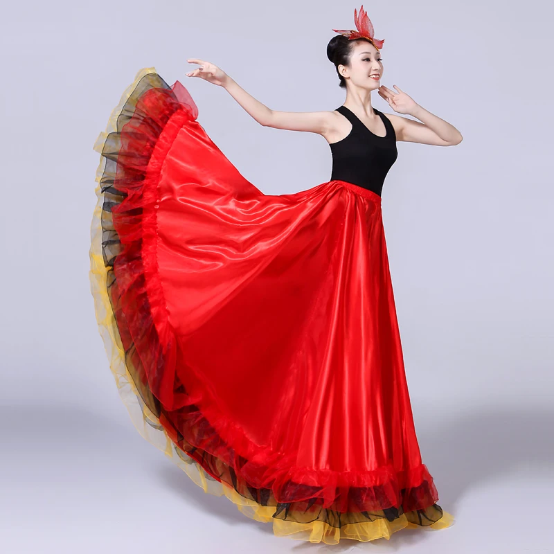 Red Flamengo Dance Long Skirt Women Gypsy Flamenco Skirts Woman Spanish Dance Costumes Lady Bullfighting Dancer Clothes DN3050