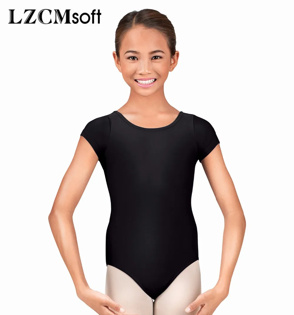 LZCMsoft Black Short Sleeve Leotards for Girls Ballet Tights Spandex Nylon Dance Leotards Team Gym Suits Variety Of Colors