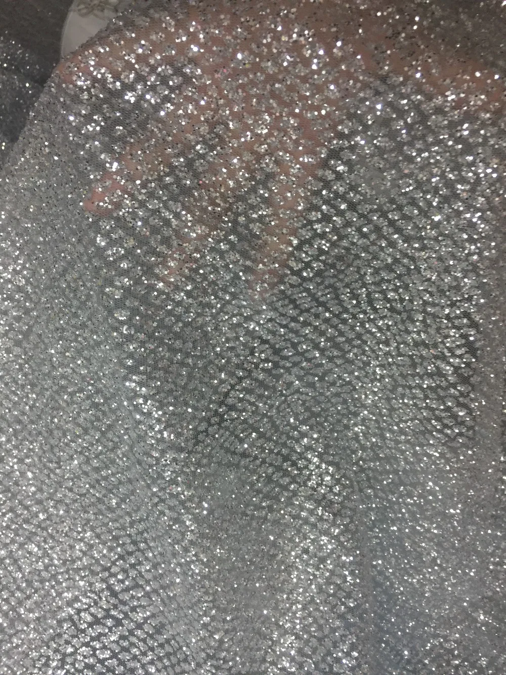 

stock ap2066 # 5 yards silver dobby glued glitter net tulle mesh sugar lace fabric for sawing dress