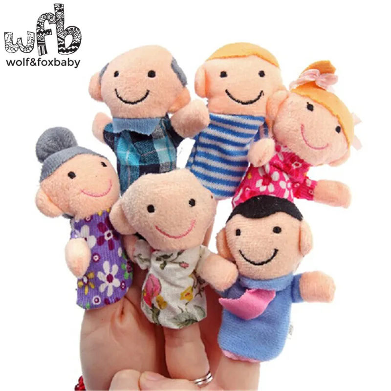 

Retail 6pcs/lot Finger Plush Puppet Happy Family Story Telling Dolls Support Children Baby Educational Toys Free Shipping 2014