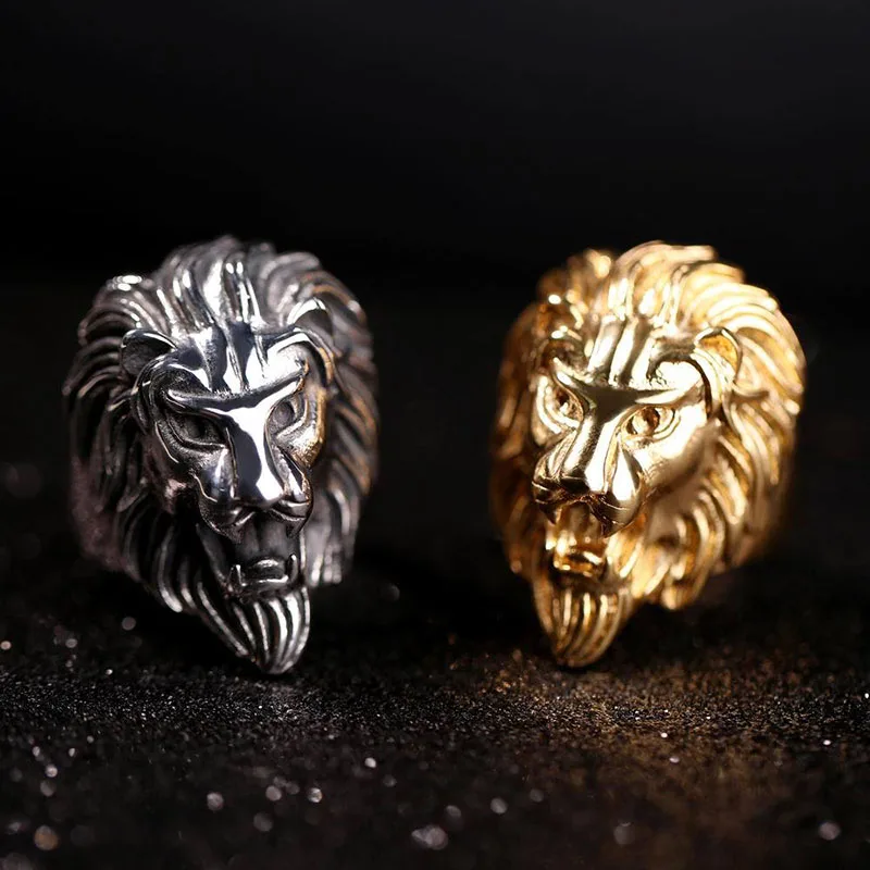 High Quality Punk Lion Head Animal Finger Ring For Men Male Gold Silver Color Titanium Steel Anel 8-13 US Big Size Bijoux TR0135