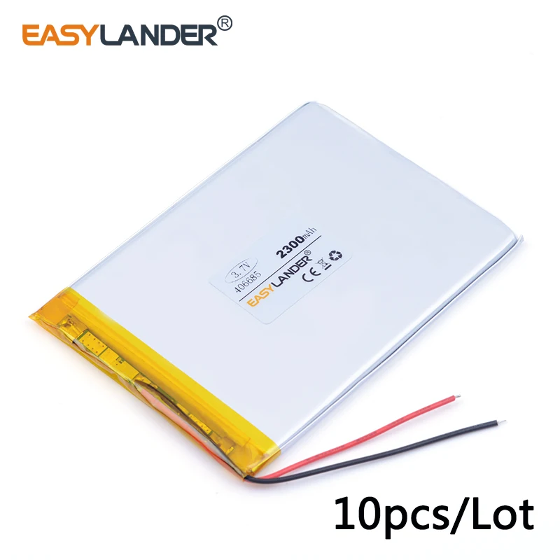 

10pcs /Lot 3.7v lithium Li ion polymer rechargeable battery 406685 2300MAH For GPS DVR toys mp3 MP4 MP5 ma tablet battery E-book