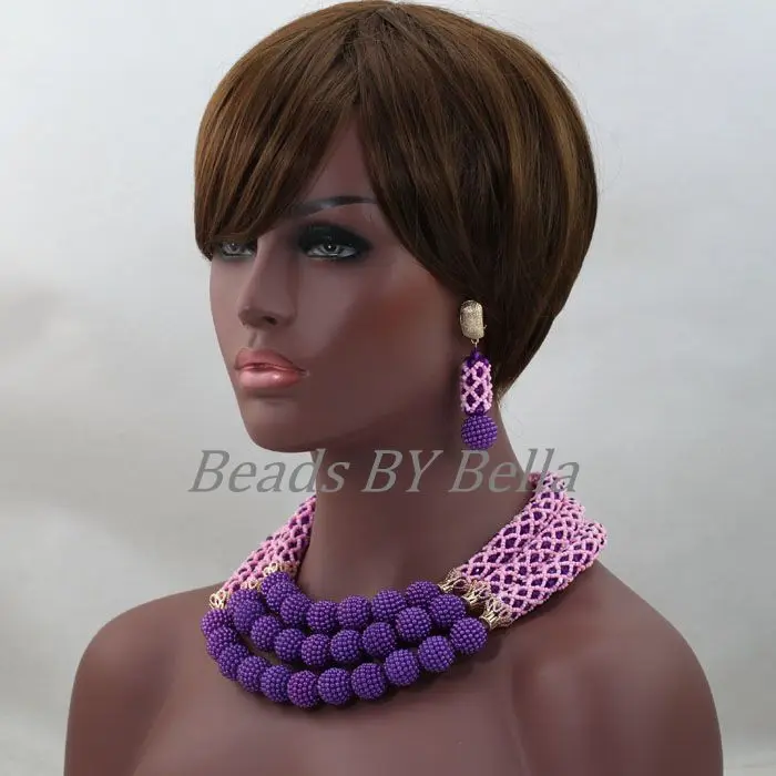Großhandel Nigerianischen Hochzeit Perlen Braut Schmuck Set Aussage Halskette Lila Kristall Afrikanischen Schmuck Sets Kostenloser Versand ABL177
