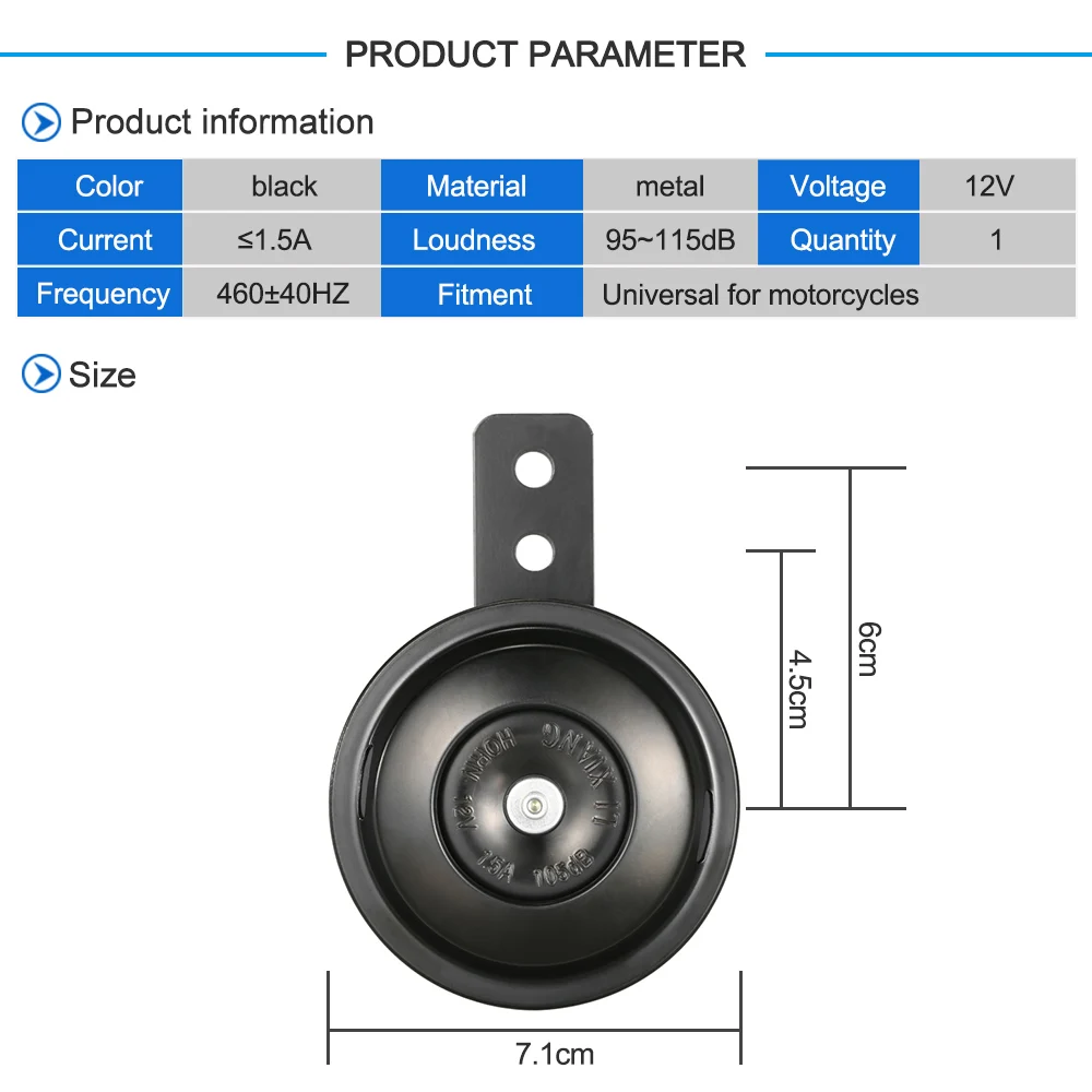 Mini 71mm Super Loud  Electric Metal Horn Waterproof 12V 105db  Universal for Motorcycle