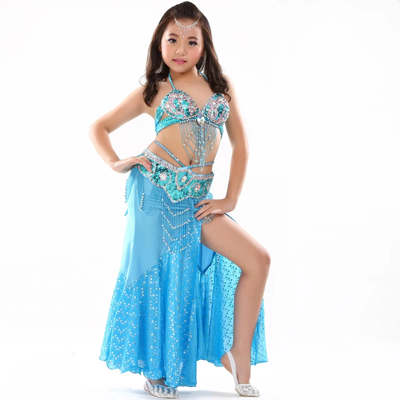 2018 Children Belly Dancing Clothes 3-piece Oriental Outfit Girls Belly Dance Costume Set Bra, Belt, Skirt Slim Skirts Kids #802