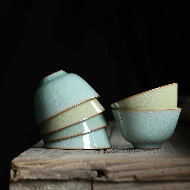 80ml one tea cup porcelain crackle glaze longquan celadon cup of tea marked Chinese cups Pu'er tea one piece on sales blue green