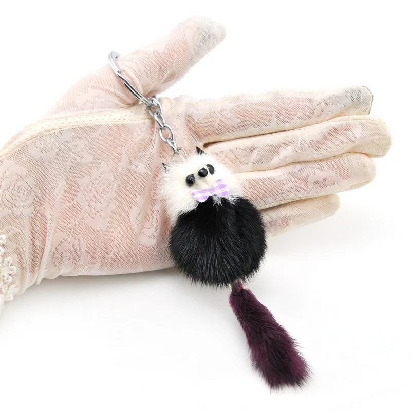 Fluffy Real Mink Fur Bear Keychain Women Cute Girls Pompom Raccoon Key Chain Ring On Bag Jewelry Party Wedding Gift