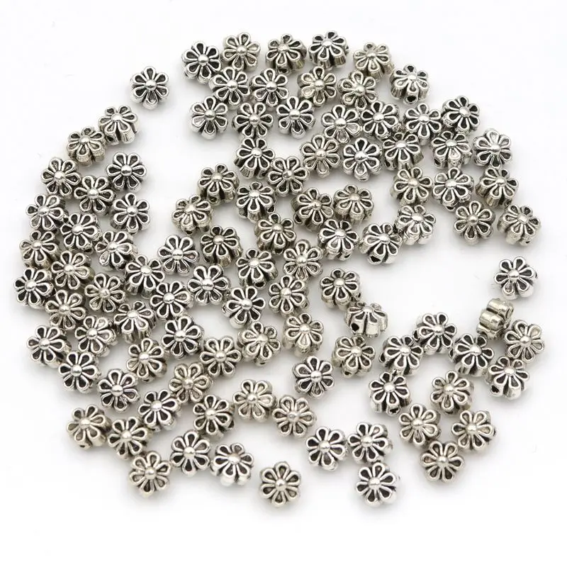50 stücke Metall tibetischen Silber Blume Spacer lose Perlen für Schmuck Handarbeit DIY Armband Halskette Perlen Zubehör Großhandel – Detail 1