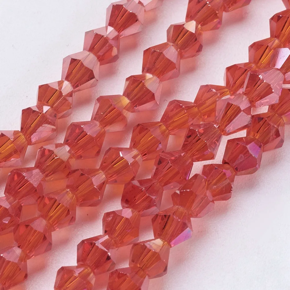 AB Color Plated Bicone Faceted Glass Beads Strands for Jewelry Making DIY,2x3mm ,4x4mm ,Hole: 0.5-1mm; 10 Strands/lot