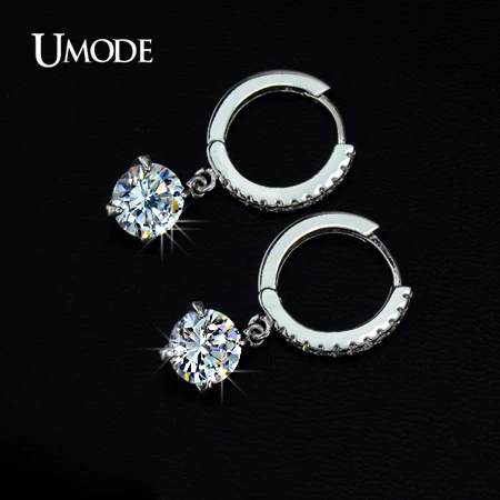 UMODE Loop with 8mm Round Top Grade CZ White Gold Color Hoop Earrings For Women Anti-allergic Jewelry Boucle D\'oreille UE0014