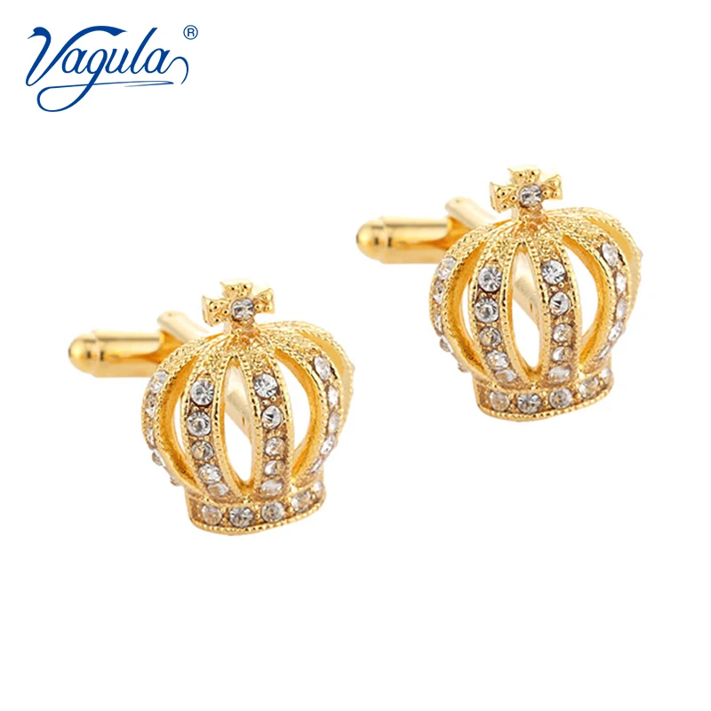 

VAGULA Men's Cuff links Button Gemelos Men Jewelry Hot Selling Gold-Color Plated Crown Design Cufflinks 329