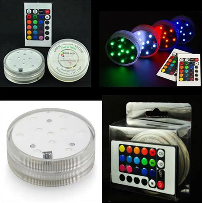 Mini Battery Operated Remote Controlled Underwater 10 Multicolors SMD LED Vase Lights Submersible LED Lights Waterproof Light