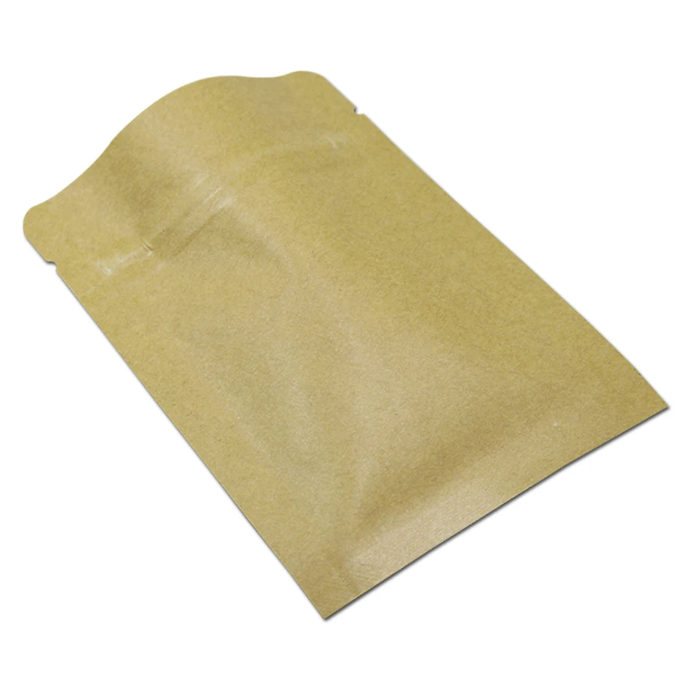 

6*8cm 200Pcs / Lot Nut Tea Powder Heat Seal Kraft Paper Aluminum Foil Zipper Top Package Storage Bag Retro Kraft Pack Pouch