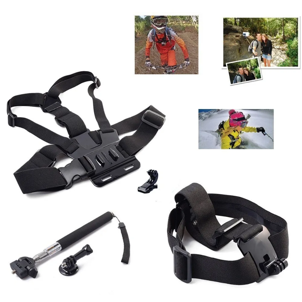 Chest Belt Strap Mount Harness + Head Belt Strap Mount Harness + Extendable Self tripod camera