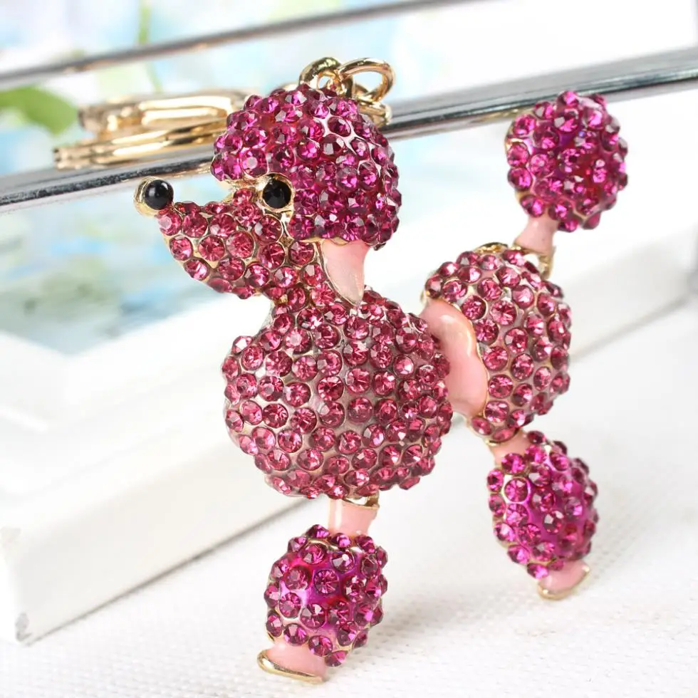 New Poodle Dog Lovely Charm Pendant Rhinestone Crystal Purse Bag Key Chain Women In Jewelry Gift Fashionable Ornaments