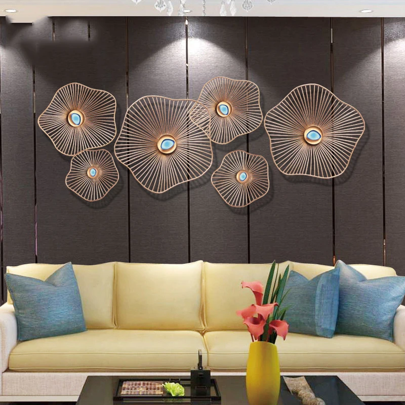 

Modern Wrought Iron Lotus Leaf Wall Hanging Crafts Decoration Livingroom Background Wall Sticker Ornaments Porch 3D Wall Murals