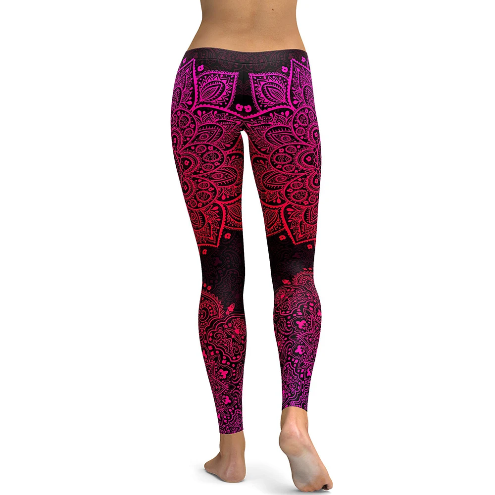 FCCEXIO New Women Leggings Red Mandala Flower Printed Woman Leggins Aztec Round Ombre Fitness High Waist Trouser Women Pants