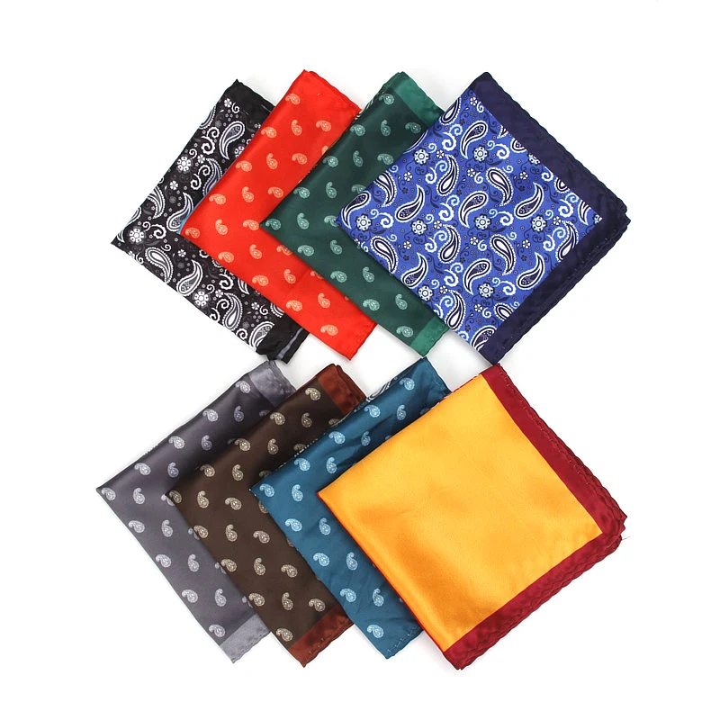 Men's Brand Handkerchief Vintage Paisley Dot Solid Pocket Square Soft Silk Hankies Wedding Party Business Hanky Chest Towel Gift