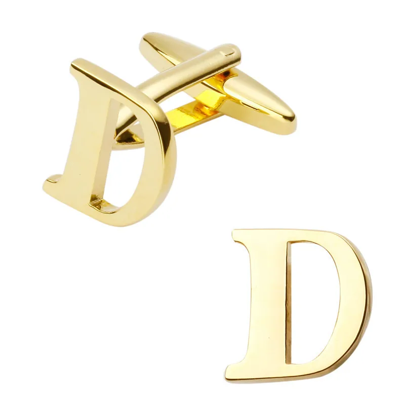 New Brand gold A-Z letter D Shirt Cufflinks for Men Jewelry Wedding Groom Alloy Cuff Links French Business Abotoaduras Gift