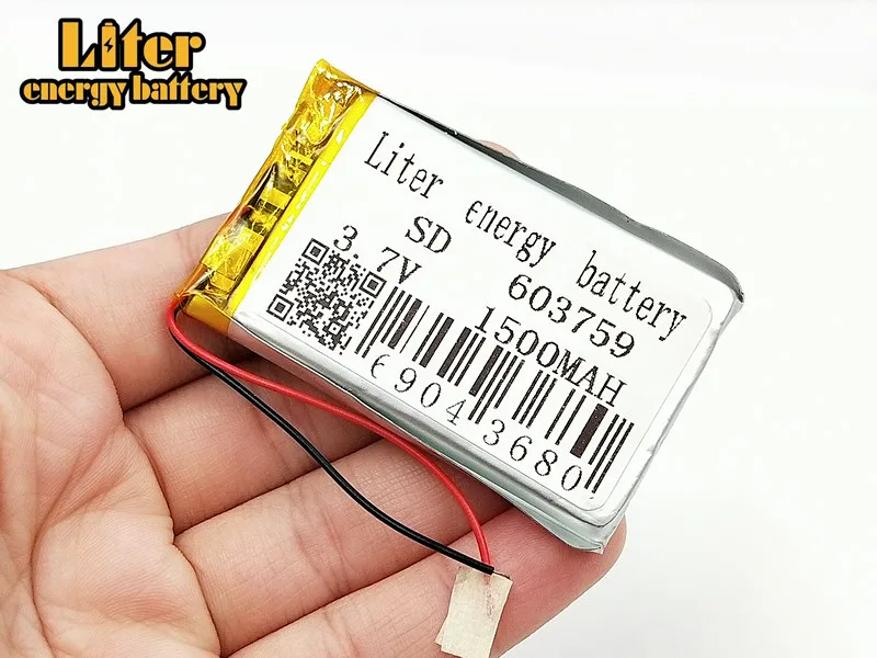 Rechargeable 3.7V polymer lithium battery 603759 063759 1500mAh Battery With PCB For Toy MP3 MP4 GPS Speaker LED Light Camera