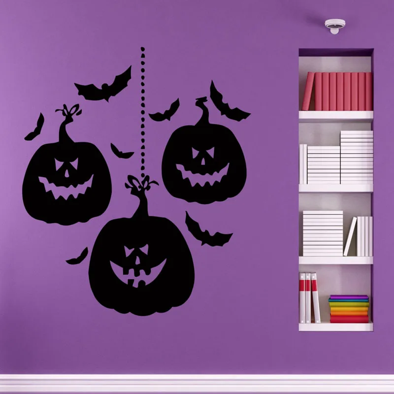 Happy Halloween Pumpkins Wall Decals Vinyl Removable Home Decor Wall Stickers Bat DIY Kids Room Decoration