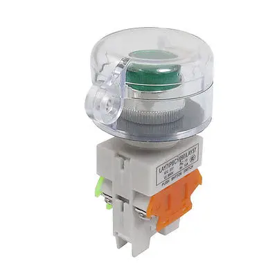 DC 24V Green Light Lamp Latching Locking Clear Cover Push Button Switch 660V 10A