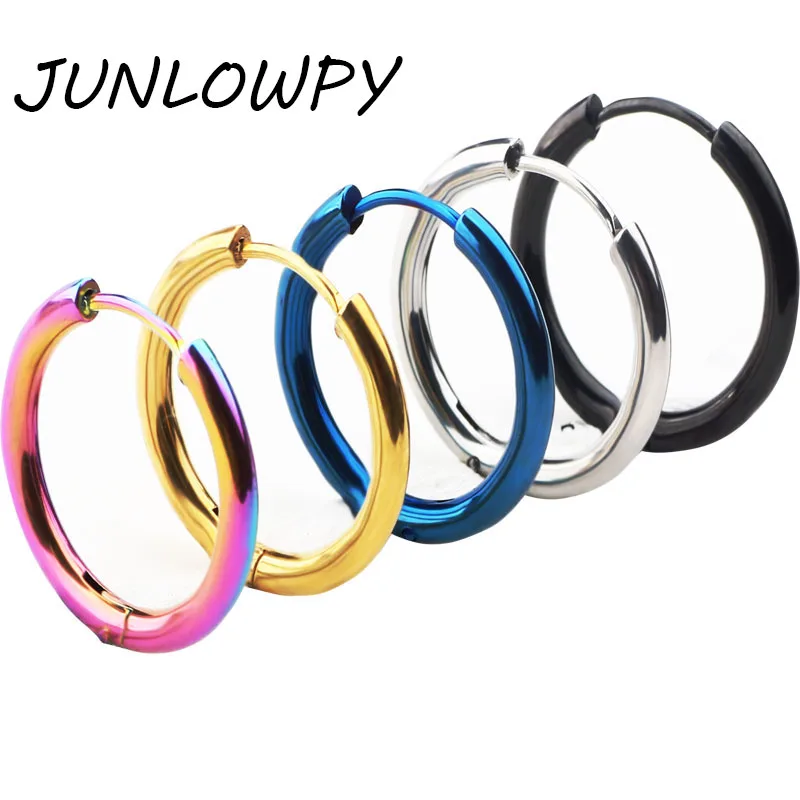 

JUNLOWPY 2.5mm width Mens Women Stainless Steel hip hop Helix Ear Circle Hoop Earrings Huggies Piercing Jewelry