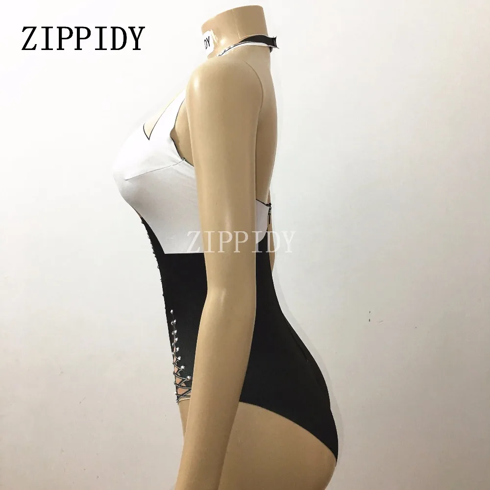 Body negro con diseño de lazo ostentoso y diamantes de imitación, traje Sexy para profesores, Bar, baile, cantante, espectáculo, leotardo elástico para actuaciones