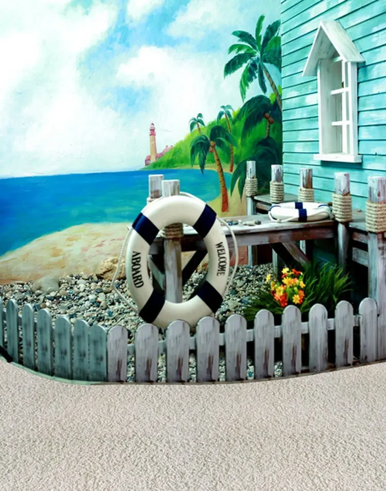 5x7ft Holiday Sea Houseบ้านต้นไม้การถ่ายภาพฉากหลังภาพพื้นหลังสตูดิโอ