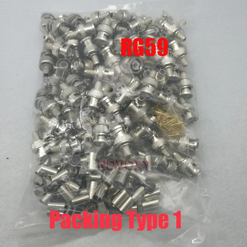 NOVOXY  BNC Male Crimp Plug For  RG59 Coaxial Cable  Q9 Connector  3-Piece