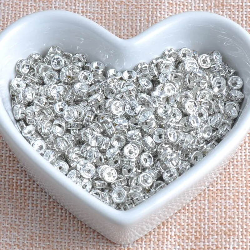 4mm White Metal Silver Plated Crystal Rhinestone Rondelle Spacer Beads 100Pc Wholesale SG004MX