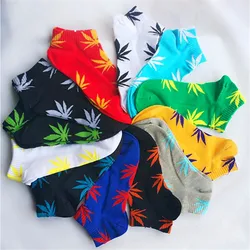 Spring Men Weed Short Socks Fashion Colorful Maple Leaf Patterned Couple Socks Men's And Women's Cotton Hip Hop Ankle Socks