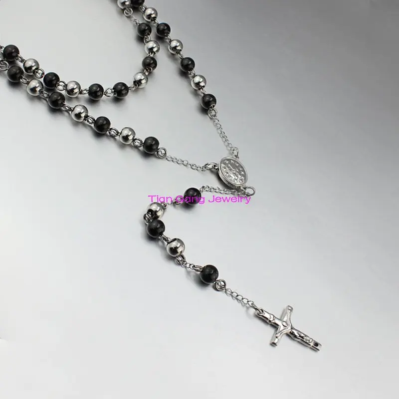 Stainless Steel Catholic Religous Rosary Cross Necklaces Beads For Men Women Jewelry, Wholesale 5pcs/lot Free Shipping