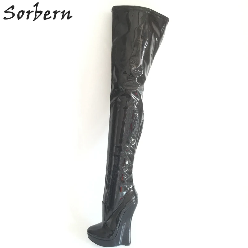 Sorbern Casual Crotch Thigh High Women Boots Side Zipper Real Image Unisex Ladies Party Boots Wedges Boots Cross Dressing Boots