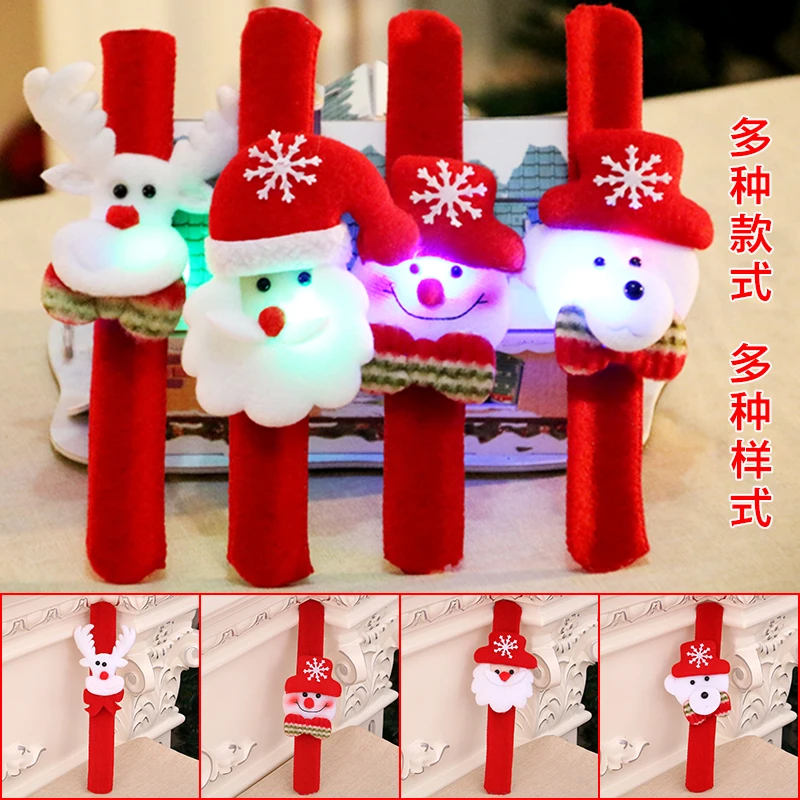 1 Pcs Christmas LED Light Patted Circle Bracelet Gifts New Year Party Children's Toys Santa Wrist Snowman Elk Snap Ring