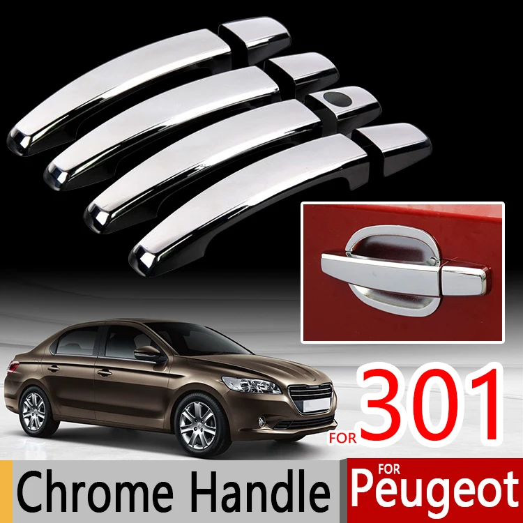 For Peugeot 301 Chrome Handle Covers Trim Set of 4Pcs 2012-2017 High Quality Accessories Stickers Car Styling 2014 2015 2016