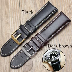 Handmade Genuine Leather Watch Band Strap 18 19 20 21 22 24mm Black Dark Brown VINTAGE Wrist Belt Bracelet Steel Pin Buckle