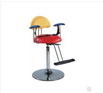 Hairdressing chair intended for children. Children safe and convenient haircut seat. Cartoon modelling chair.